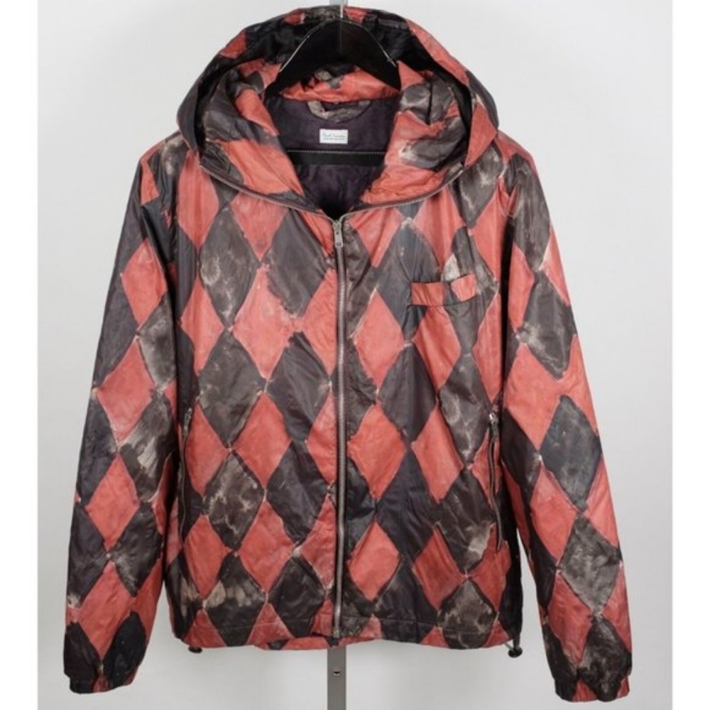 Paul Smith sz M jacket hooded harlequin black red diamond windbreaker